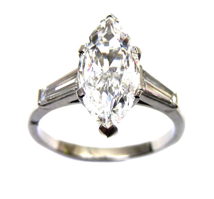 Single stone marquise cut diamond ring, 2.01cts D VS2,